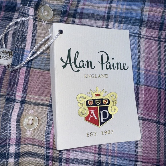 Alan Paine Men's 2XL 100% Linen Short Sleeve Button Down Plaid Breathable Casual - Picture 4 of 11